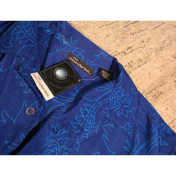New! Vintage No Boundaries Men's M Aloha Tiki Face Hawaiian Button Shirt Blue - Picture 8 of 13